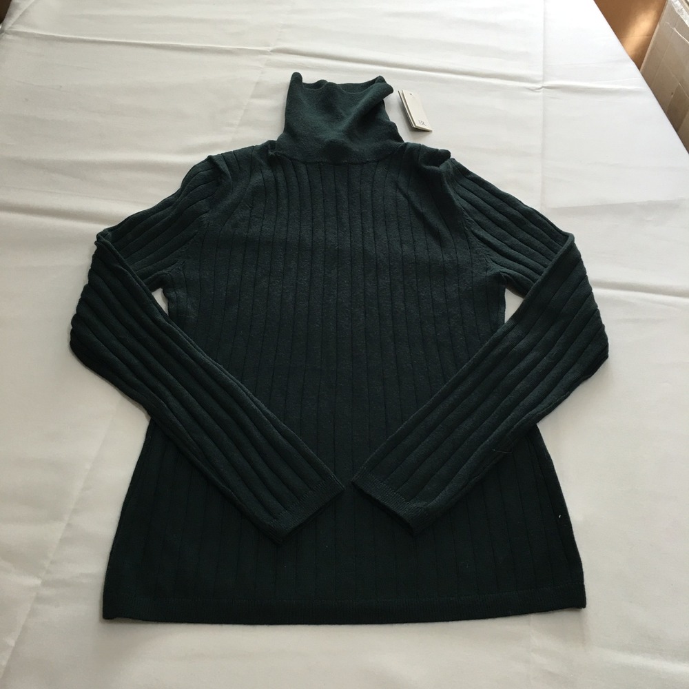 Banana Republic Ribbed Turtleneck Sweater Womens Small Dark Green Wool NWT $90